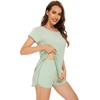 image:imageWiWi Pajamas for Women Super Soft Short Sleeve Top with Shorts Pajama Set Crewneck Summer Cooling Sleepwear Sets SXXLCgreen Stripe