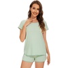 image:imageWiWi Pajamas for Women Super Soft Short Sleeve Top with Shorts Pajama Set Crewneck Summer Cooling Sleepwear Sets SXXLCgreen Stripe