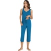 image:imageWiWi Pajamas for WomenViscose Made from Bamboo Sleeveless Pjs Tank Top Capri Pants Pajama Set SXXLAteal Blue