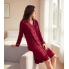 image:imageWiWi Soft Cooling Nightgowns for Women Bamboo Viscose Long Sleeve Sleep Shirt Button Down Sleepwear Boyfriend Gown SXXLAwine Red