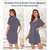 image:imageWiWi Soft Cooling Nightgowns for Women Bamboo Viscose Long Sleeve Sleep Shirt Button Down Sleepwear Boyfriend Gown SXXLBdark Grey