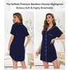 image:imageWiWi Soft Cooling Nightgowns for Women Bamboo Viscose Long Sleeve Sleep Shirt Button Down Sleepwear Boyfriend Gown SXXLBnavy