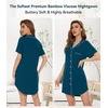 image:imageWiWi Soft Cooling Nightgowns for Women Bamboo Viscose Long Sleeve Sleep Shirt Button Down Sleepwear Boyfriend Gown SXXLBpeacock Blue