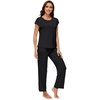 image:imageWiWi Soft Pajama Set for Women Short Sleeve Viscose from Bamboo Sleepwear Lightweight Loose Pajamas Pjs Sets SXXLAblack