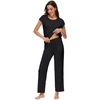 image:imageWiWi Soft Pajama Set for Women Short Sleeve Viscose from Bamboo Sleepwear Lightweight Loose Pajamas Pjs Sets SXXLAblack