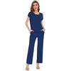 image:imageWiWi Soft Pajama Set for Women Short Sleeve Viscose from Bamboo Sleepwear Lightweight Loose Pajamas Pjs Sets SXXLAblue Depth