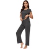 image:imageWiWi Soft Pajama Set for Women Short Sleeve Viscose from Bamboo Sleepwear Lightweight Loose Pajamas Pjs Sets SXXLAcharcoal Heather