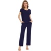 image:imageWiWi Soft Pajama Set for Women Short Sleeve Viscose from Bamboo Sleepwear Lightweight Loose Pajamas Pjs Sets SXXLAnavy