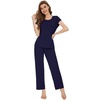 image:imageWiWi Soft Pajama Set for Women Short Sleeve Viscose from Bamboo Sleepwear Lightweight Loose Pajamas Pjs Sets SXXLAnavy