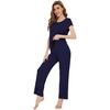 image:imageWiWi Soft Pajama Set for Women Short Sleeve Viscose from Bamboo Sleepwear Lightweight Loose Pajamas Pjs Sets SXXLAnavy