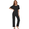 image:imageWiWi Soft Pajama Set for Women Short Sleeve Viscose from Bamboo Sleepwear Lightweight Loose Pajamas Pjs Sets SXXLBblack