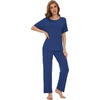 image:imageWiWi Soft Pajama Set for Women Short Sleeve Viscose from Bamboo Sleepwear Lightweight Loose Pajamas Pjs Sets SXXLBblue Depth