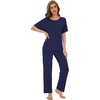 image:imageWiWi Soft Pajama Set for Women Short Sleeve Viscose from Bamboo Sleepwear Lightweight Loose Pajamas Pjs Sets SXXLBnavy