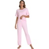 image:imageWiWi Soft Pajama Set for Women Short Sleeve Viscose from Bamboo Sleepwear Lightweight Loose Pajamas Pjs Sets SXXLBpink