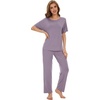 image:imageWiWi Soft Pajama Set for Women Short Sleeve Viscose from Bamboo Sleepwear Lightweight Loose Pajamas Pjs Sets SXXLBviolet