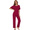 image:imageWiWi Soft Pajama Set for Women Short Sleeve Viscose from Bamboo Sleepwear Lightweight Loose Pajamas Pjs Sets SXXLBwine Red