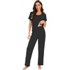 image:imageWiWi Soft Pajama Set for Women Short Sleeve Viscose from Bamboo Sleepwear Lightweight Loose Pajamas Pjs Sets SXXLDblack