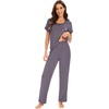 image:imageWiWi Soft Pajama Set for Women Short Sleeve Viscose from Bamboo Sleepwear Lightweight Loose Pajamas Pjs Sets SXXLDdark Grey