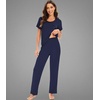 image:imageWiWi Soft Pajama Set for Women Short Sleeve Viscose from Bamboo Sleepwear Lightweight Loose Pajamas Pjs Sets SXXLDnavy