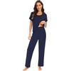 image:imageWiWi Soft Pajama Set for Women Short Sleeve Viscose from Bamboo Sleepwear Lightweight Loose Pajamas Pjs Sets SXXLDnavy