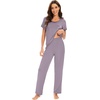image:imageWiWi Soft Pajama Set for Women Short Sleeve Viscose from Bamboo Sleepwear Lightweight Loose Pajamas Pjs Sets SXXLDviolet