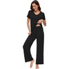 image:imageWiWi Soft Pajama Set for Women Short Sleeve Viscose from Bamboo Sleepwear Lightweight Loose Pajamas Pjs Sets SXXLFblack