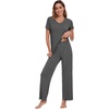 image:imageWiWi Soft Pajama Set for Women Short Sleeve Viscose from Bamboo Sleepwear Lightweight Loose Pajamas Pjs Sets SXXLFcharcoal Heather