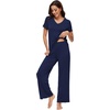 image:imageWiWi Soft Pajama Set for Women Short Sleeve Viscose from Bamboo Sleepwear Lightweight Loose Pajamas Pjs Sets SXXLFnavy