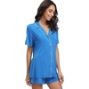 image:imageWiWi Soft Pajamas Set for Women Button Down Short Pajama Sets Plus Size Pjs Sleepwear Viscose from Bamboo S4XAbright Blue