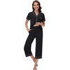 image:imageWiWi Soft Pajamas Set for Women Button Down Short Pajama Sets Plus Size Pjs Sleepwear Viscose from Bamboo S4XCblack