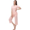 image:imageWiWi Soft Pajamas Set for Women Button Down Short Pajama Sets Plus Size Pjs Sleepwear Viscose from Bamboo S4XCcream Pink