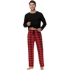 image:imageWiWi Super Soft Cooling Pajamas for Men Viscose Bamboo Long Sleeve Pj Set Crew Neck Loungewear with Pockets SXXLAblackred Plaid