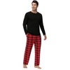 image:imageWiWi Super Soft Cooling Pajamas for Men Viscose Bamboo Long Sleeve Pj Set Crew Neck Loungewear with Pockets SXXLAblackred Plaid