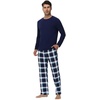 image:imageWiWi Super Soft Cooling Pajamas for Men Viscose Bamboo Long Sleeve Pj Set Crew Neck Loungewear with Pockets SXXLAnavynavyGreen Stripe Plaid