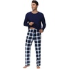 image:imageWiWi Super Soft Cooling Pajamas for Men Viscose Bamboo Long Sleeve Pj Set Crew Neck Loungewear with Pockets SXXLAnavynavyGreen Stripe Plaid