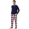 image:imageWiWi Super Soft Cooling Pajamas for Men Viscose Bamboo Long Sleeve Pj Set Crew Neck Loungewear with Pockets SXXLAnavynavyRed Plaid