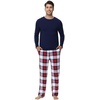 image:imageWiWi Super Soft Cooling Pajamas for Men Viscose Bamboo Long Sleeve Pj Set Crew Neck Loungewear with Pockets SXXLAnavynavyRed Plaid