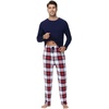 image:imageWiWi Super Soft Cooling Pajamas for Men Viscose Bamboo Long Sleeve Pj Set Crew Neck Loungewear with Pockets SXXLAnavynavyRed Plaid