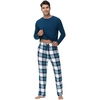 image:imageWiWi Super Soft Cooling Pajamas for Men Viscose Bamboo Long Sleeve Pj Set Crew Neck Loungewear with Pockets SXXLApeacock BluenavyGreen Plaid