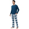 image:imageWiWi Super Soft Cooling Pajamas for Men Viscose Bamboo Long Sleeve Pj Set Crew Neck Loungewear with Pockets SXXLApeacock BluenavyGreen Plaid