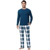 image:imageWiWi Super Soft Cooling Pajamas for Men Viscose Bamboo Long Sleeve Pj Set Crew Neck Loungewear with Pockets SXXLApeacock BluenavyGreen Plaid