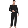image:imageWiWi Super Soft Cooling Pajamas for Men Viscose Bamboo Long Sleeve Pj Set Crew Neck Loungewear with Pockets SXXLCblack