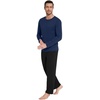 image:imageWiWi Super Soft Cooling Pajamas for Men Viscose Bamboo Long Sleeve Pj Set Crew Neck Loungewear with Pockets SXXLCdark Blueblack