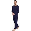 image:imageWiWi Super Soft Cooling Pajamas for Men Viscose Bamboo Long Sleeve Pj Set Crew Neck Loungewear with Pockets SXXLCnavy