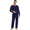 image:imageWiWi Super Soft Cooling Pajamas for Men Viscose Bamboo Long Sleeve Pj Set Crew Neck Loungewear with Pockets SXXLCnavy