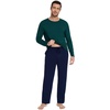 image:imageWiWi Super Soft Cooling Pajamas for Men Viscose Bamboo Long Sleeve Pj Set Crew Neck Loungewear with Pockets SXXLCpeacock Greennavy