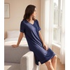 image:imageWiWi Viscose from Bamboo Nightgowns for Women Short Sleeve Sleep Shirt V Neck Nightgown Plus Size Sleepwear S4XAnavy