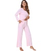 image:imageWiWi Viscose from Bamboo Pajama Set for Women 2 Pieces Long Sleeve Loungwear Soft Sleepwear Loose Comfy Pj Sets Pockets SXXLBpink