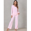 image:imageWiWi Viscose from Bamboo Pajama Set for Women 2 Pieces Long Sleeve Loungwear Soft Sleepwear Loose Comfy Pj Sets Pockets SXXLBpink