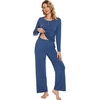image:imageWiWi Viscose from Bamboo Pajama Set for Women 2 Pieces Long Sleeve Loungwear Soft Sleepwear Loose Comfy Pj Sets Pockets SXXLBprussian Blue